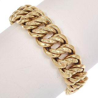 Victorian Repousse Link 14k Yellow Gold Bracelet