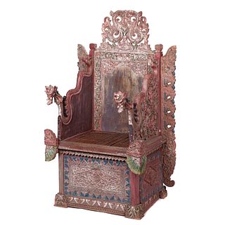 Indonesian Polychrome Decorated Throne Chair