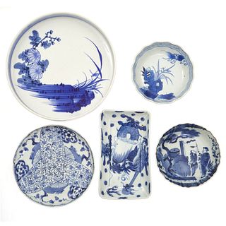 Five Japanese Underglaze Blue Dishes