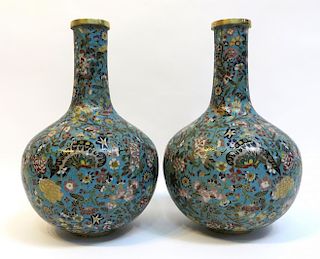 Pair 18th C. Cloisonne Vases