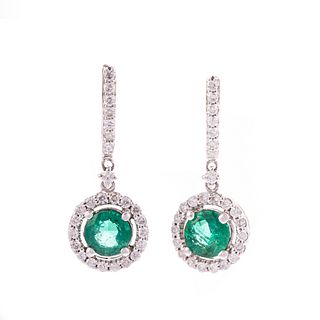 A Pair of Emerald & Diamond Drop Earrings in 14K