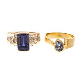 An Iolite & Diamond Ring & Tanzanite Ring in 14K