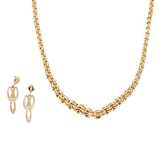 A Cable Link Necklace & Dangle Earrings in 14K