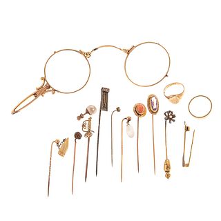 A Collection of Stick Pins, Eyeglasses & Ring