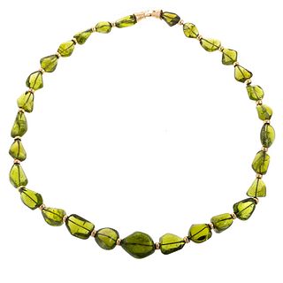 A Large 450.00 ctw Peridot Beaded Necklace in 14K