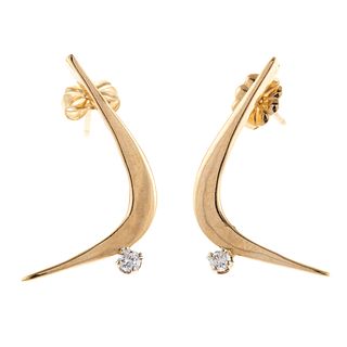 A Pair of 14K & Diamond Earrings by Betty Cooke
