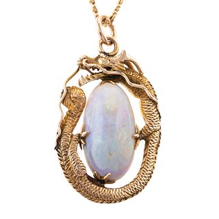 A Vintage Chinese Opal Dragon Pendant in 14K