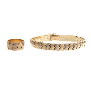A Woven Link Bracelet & Band in 14K Yellow Gold