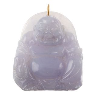 A Carved Lavender Jade Hotei Buddha Pendant
