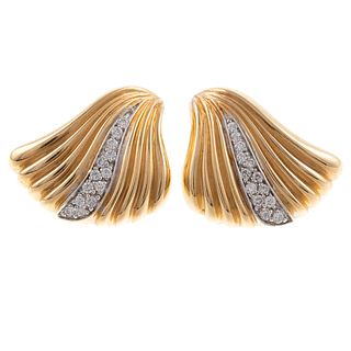 A Pair of Pave Diamond Fluted Earrings in 14K