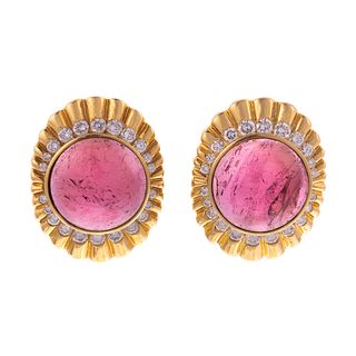 A Pair of 18K Pink Tourmaline & Diamond Ear Clips
