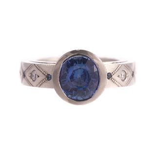 An Unheated Ceylon Sapphire & Diamond Ring in Platinum