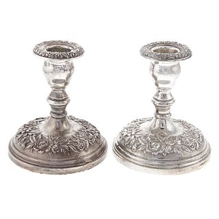 Pair S. Kirk & Son Sterling Repousse Candlesticks