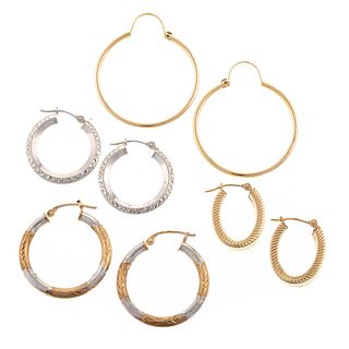 Four Pairs of Hoop Earrings in Gold