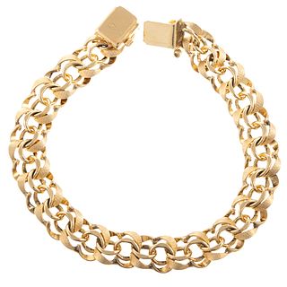 A Textured Double Link Charm Bracelet in 14K