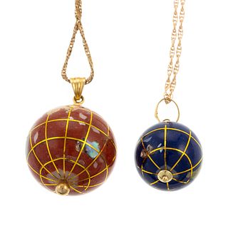 A Pair of Enamel Globe Charms on 14K Chains