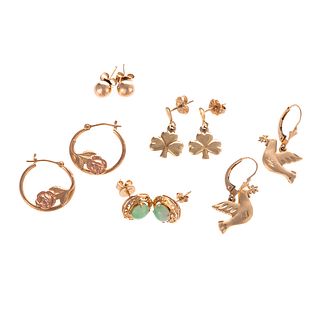 Five Pairs of 14K Yellow Gold Earrings