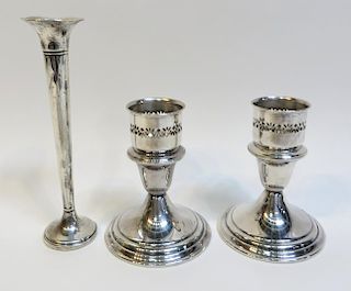 Pair Weighted Candlesticks & Bud Vase