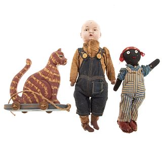 Two Dolls & Cat Pull Toy