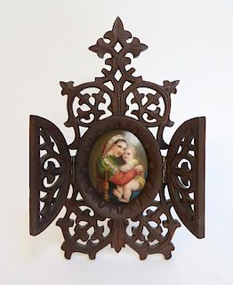 Wood And Enamel Madonna And Child Devotional
