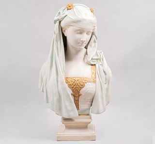 DESPUÉS DE ALBERT ERNEST CARRIER-BELLEUSE. Busto de dama. Francia, siglo XX. Elaborada en porcelana acabado gres.