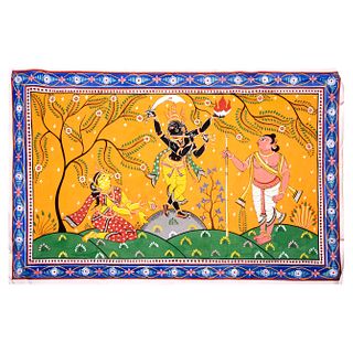 ANÓNIMO Krishna tocando la flauta Tinta a base de pigmentos naturales sobre tela Sin enmarcar 49 x 76 cm