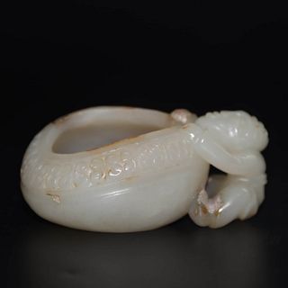 A White Jade Water Pot with Boy Carved