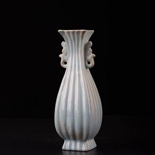 A Ru Kiln Porcelain Double Ears Vase With Multi Arrises