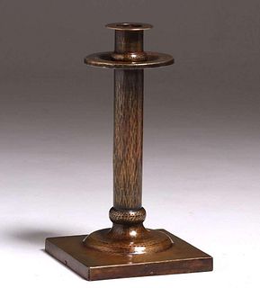 Stickley Brothers Hammered Brass Square Candlestick