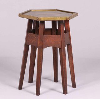 Early Stickley Brothers Hexagonal Brass-Top Table c1904