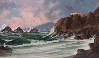 Large San Francisco Cliff House Painting c1880s