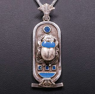 Arts & Crafts Sterling Silver Scarab & Blue Enamel