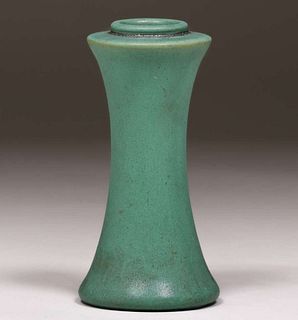 Teco Pottery Matte Green Corseted Vase c1910