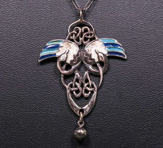 Celtic Arts & Crafts Sterling Silver Enamel Swans