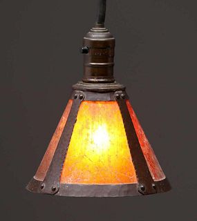 Dirk van Erp Hammered Copper & Mica Hanging Light c1915