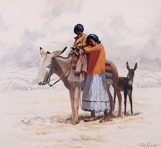 Carl Schmidt Watercolor Native American Mother & Child