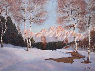 John Franke Large Oil Painting Rocky Mountain Winter