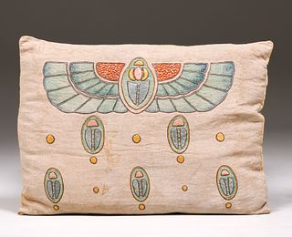 Arts & Crafts Embroidered Eyptian Scarab Motif Pillow