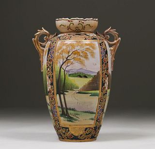 Japanese Nippon Moriage Landscape Vase c1920s