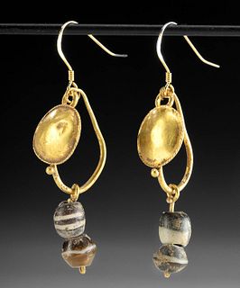 Pair of Roman Gold, Glass & Agate Earrings