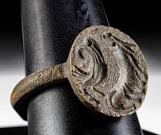 Wearable Sasanian Brass Ring w/ Horse & Bird