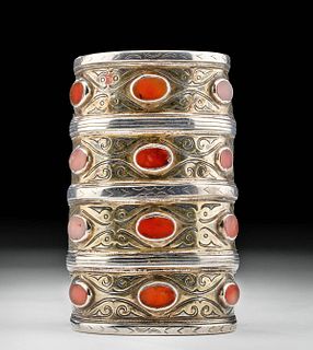 19th C. Turkoman Gilt Silver & Agate Bracelet