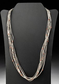 Vintage Navajo Liquid Silver Necklace w/ Coral Beads