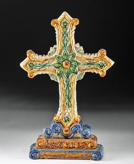 19th C. Mexican Ceramic Budded Cross