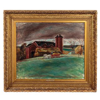 Walter Stuempfig. Farmyard Scene, oil