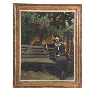 August Lundberg. "Woman Seated in the Park," oil