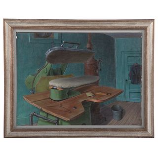 Jacob Glushakow. "Pressing Machine," oil on canvas
