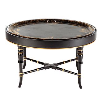 Victorian Gilt-Decorated Ebonized Tray Table