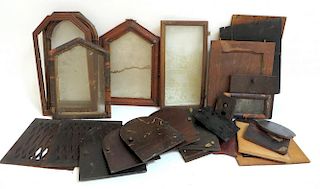 Box Of Old Clock Doors With Old Glass