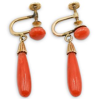 Red Coral & Gold Earrings